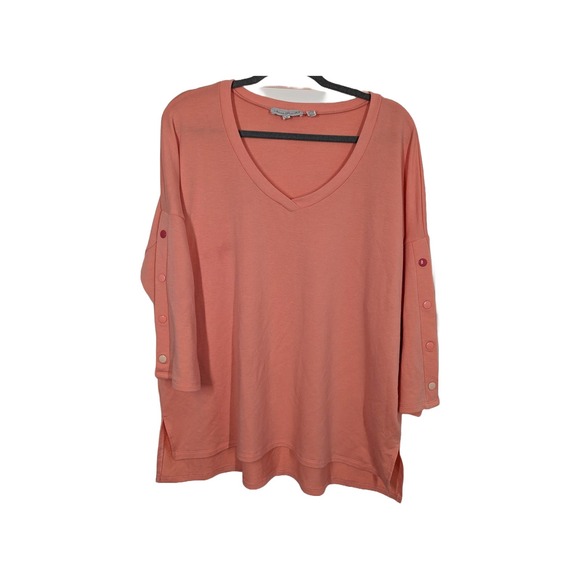 EUC Keren Hart salmon pink long-sleeved V-neck shirt with button detailing XL - Picture 1 of 5